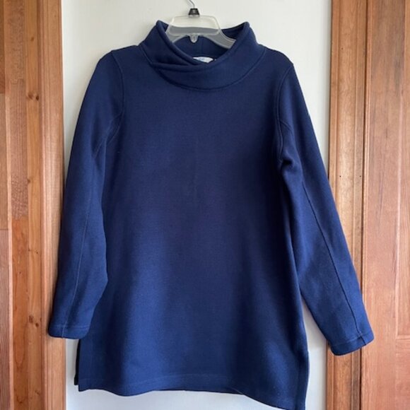 LANDS' END SPORT Tunic Sweatshirt Funnel Collar Fleece Lined Navy Medium - Picture 2 of 16